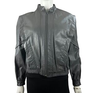 Bermans Jacket Womens Size 8 Lined Grey Leather‎ Bray Bomber Moto
